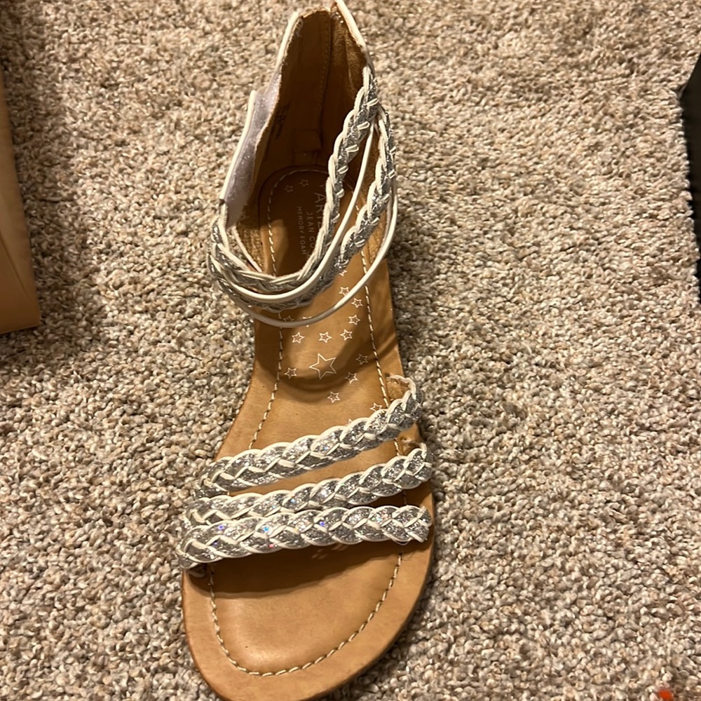 Gently Worn once white and glitter girls size 4 Arizona sandals